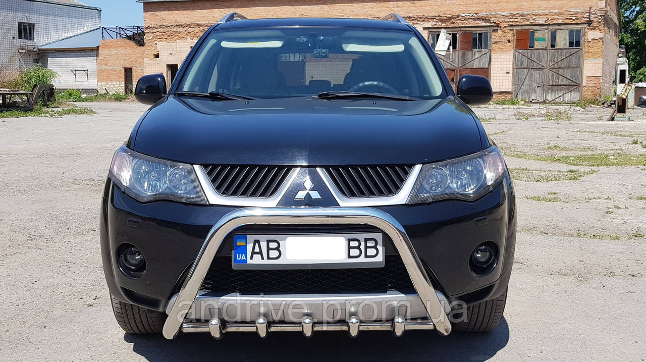 Кенгурник із грилем (захист переднього бампера) Mitsubishi Outlander XL 2007-2012