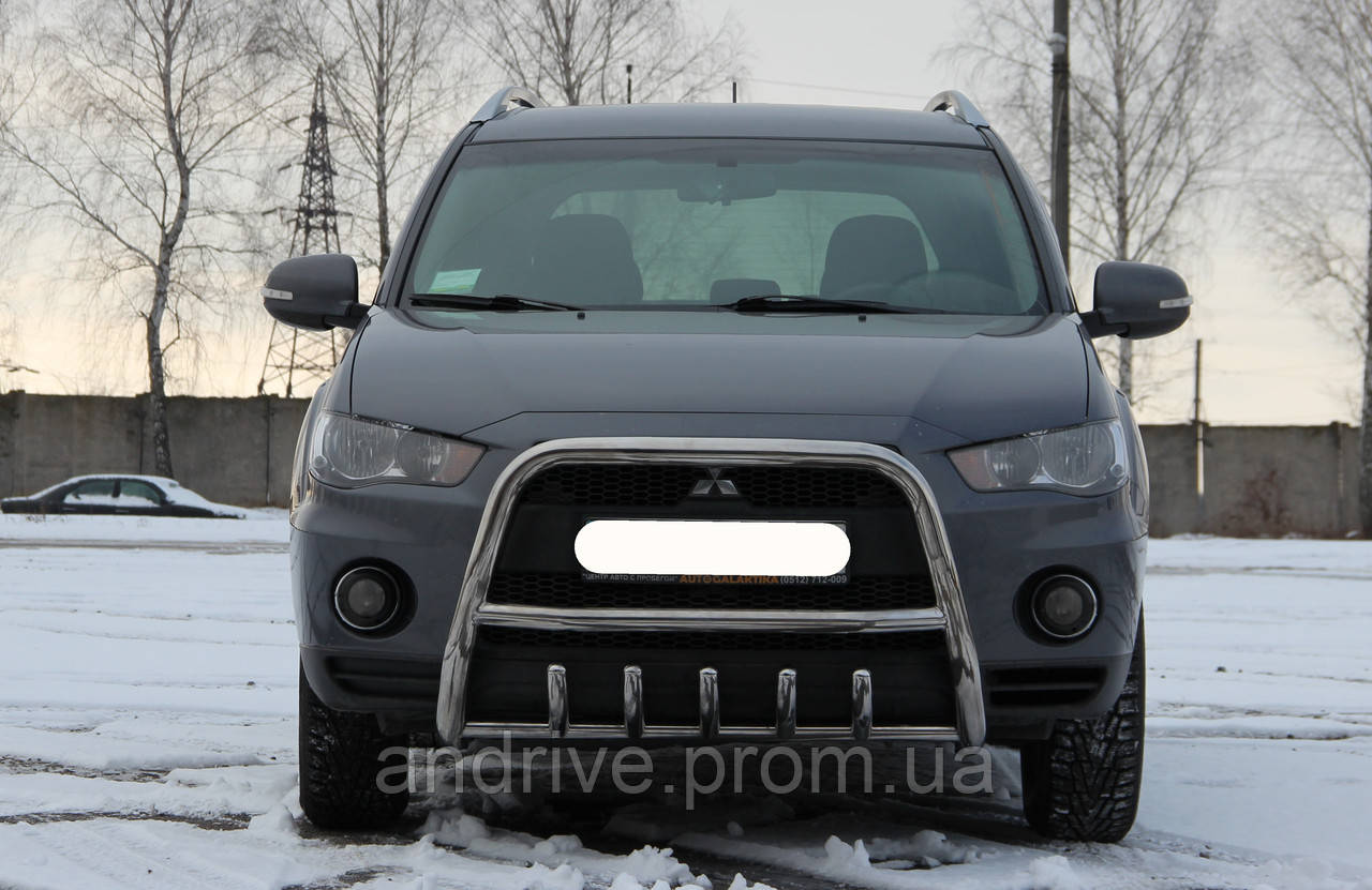 Кенгурник із грилем (захист переднього бампера) Mitsubishi Outlander XL 2010-2012