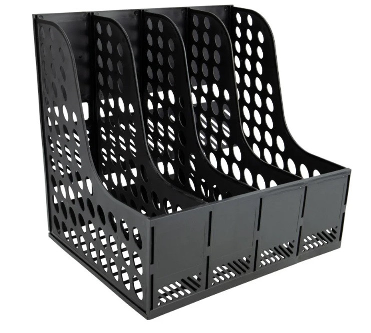 Лоток для документів вертикальний, збірний пластиковий чорний, 4 секції