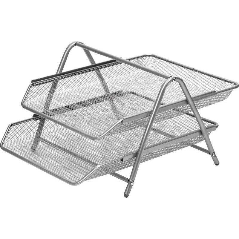 Лоток для документів горизонтальний, металевий, 2 секції, СІРИЙ