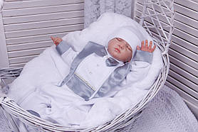 Ошатний комплект для новонародженого хлопчика Фрак New білий/срібло, 68, 74 розмір