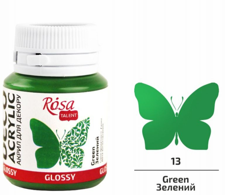 Акрил для декору зелений глянсовий 20 мл Rosa Talent, 21013, фото 1