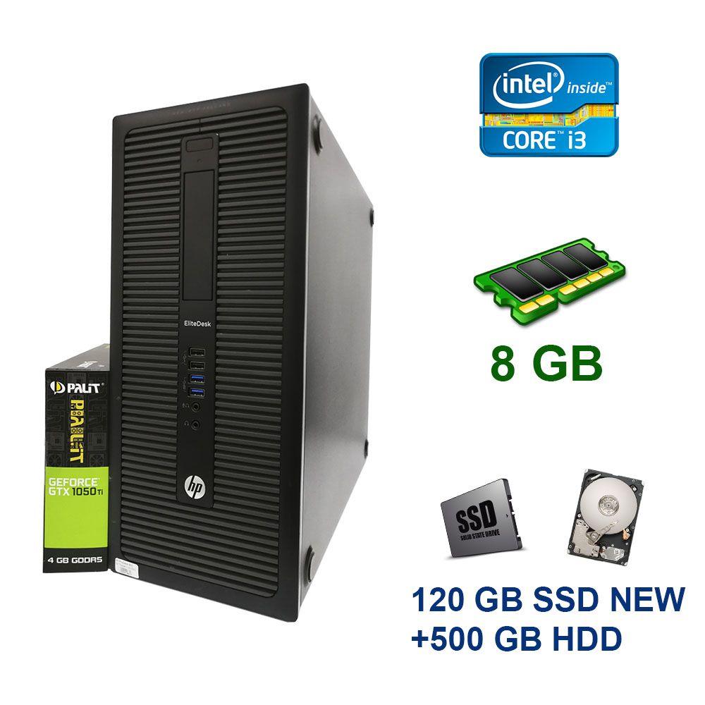 HP EliteDesk 800 G1 Tower / Intel Сore i3-4130 (2 (4) ядра по 3.4 GHz) / 8 GB DDR3 / 120 GB SSD NEW+500 GB HDD / nVidia GeForce GTX 1050 Ti, 4 GB