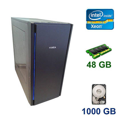 Midi-Tower Vinga / 2x Intel Xeon X5670 (6 (12) ядер по 2.93 - 3.33 GHz) / 48 GB DDR3 / 1000 GB HDD / 600W Vinga, фото 2