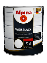 Емаль універсальна посилений поліуретаном для дерева і металу Alpina Weisslack, 2,5 кг