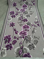 Ковровая дорожка на войлоке серая с фиолетовыми орхидеями0,6 ;0,9;1,8; м ширина