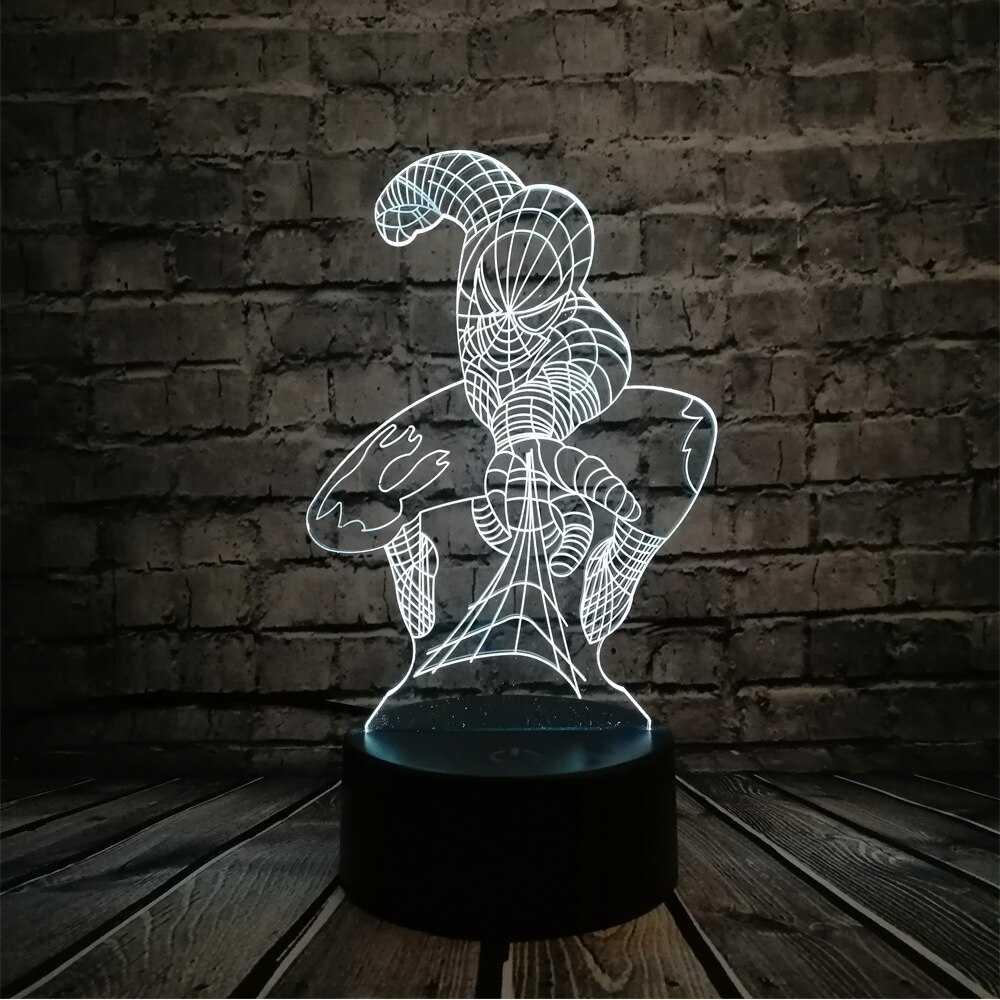 3D світильник з пультом і акумулятором 3D Lamp Людина Павук (LP-18253)
