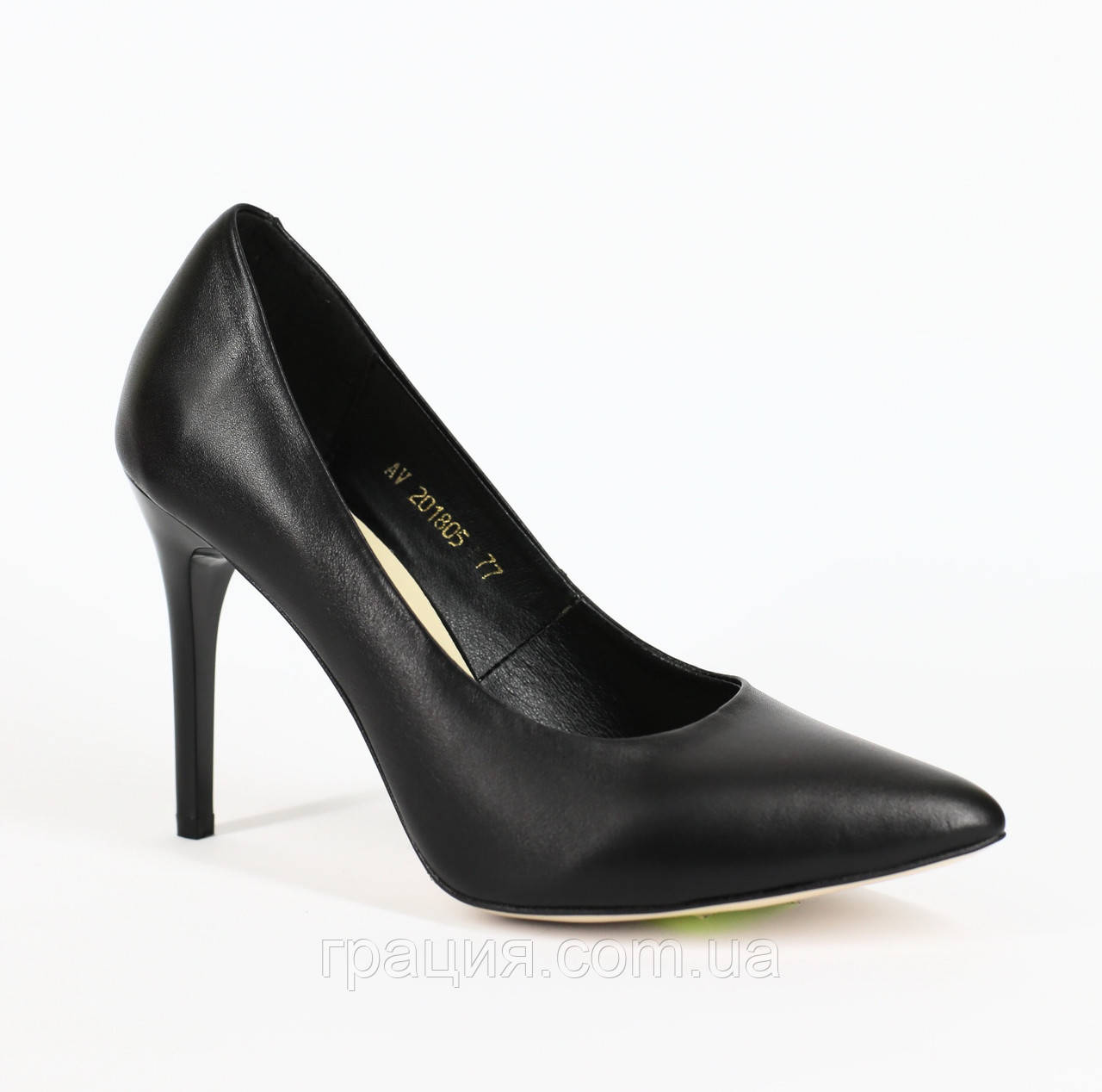 Жіночі елегантні чорні шкіряні туфлі на шпильці