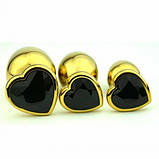 Анальна пробка метал сердечко золота L + мішечок, фото 4