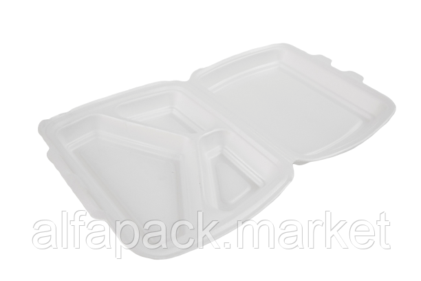 Ланч бокс з спіненого полістиролу (3 секції), 250*210*70 (125 шт в упаковці) 010600625