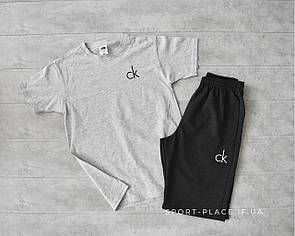 Літній комплект шорти і футболка Calvin Klein (сіра футболка , темно сірі шорти з білим лого) маленький лого