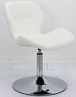 Стілець Invar CH-Base білий шкірозамінник, з регулюванням висоти 41-55 см на круглій хромованій металевій опорі, фото 3