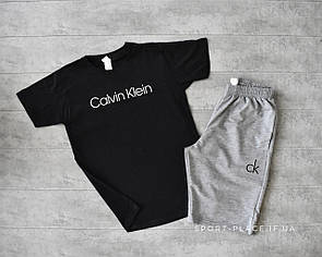 Літній комплект шорти і футболка Calvin Klein (чорна футболка , світло сірі шорти) великий лого
