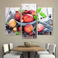 Модульна картина IDEAPRINT "Персики та черешні". Натюрморт 3, 90, 70