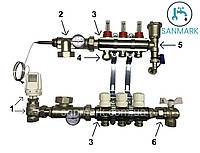 Коллекторный узел в сборе 6 виходов (с термокраном HERZ)