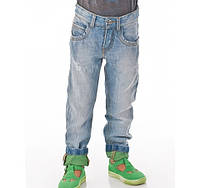 Тонкие детские широкие джинсы для мальчика с зелеными отворотами BRUMS Италия 151BFBF006 Голубой 128