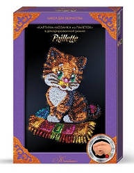Картина-мозаїка Paillette з паєток Котик від Danko Toys у декорованій рамочці