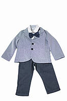 Нарядный детский пиджак для мальчика в полоску с принтом якорей MANAI Италия BF000BBБелый темно-синяя полоска|