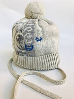 Зимова дитяча шапка з помпоном для хлопчика на зав'язках JAMIKS Польща GUSTAW Сірий 44 см
