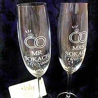 Весільні келихи для шампанського з іменним гравіюванням, фото 2