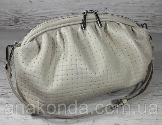 623 Натуральна шкіра, Об'ємна сумка клатч pouch. Сумка жіноча бежева молочна — шкіряна сумка пельмінь екрю, фото 1