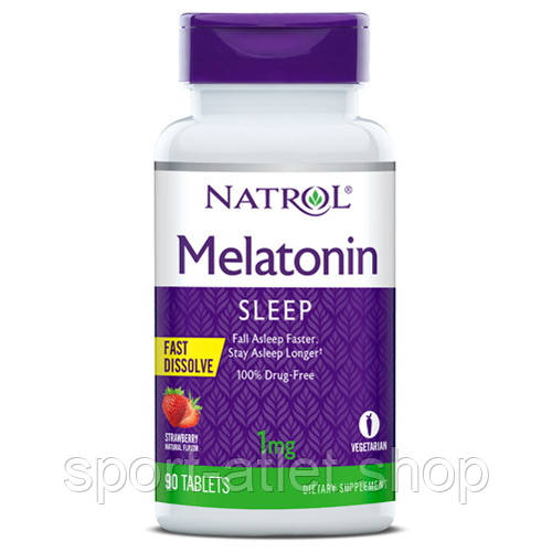Натуральна добавка Natrol Melatonin 1mg Fast Dissolve, 90 таблеток - полуниця