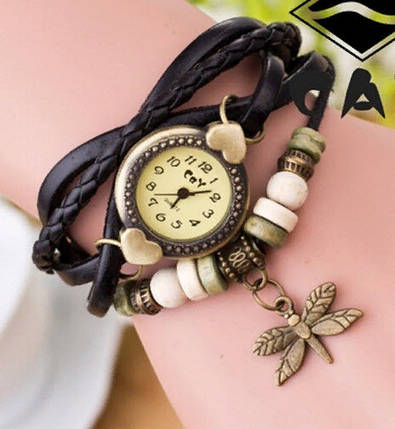 Жіночі годинники з кожзам ремінцем під старовину з брелоком "бабка ", фото 2
