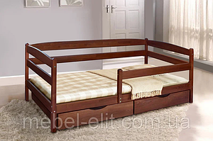 Ліжко Єва 80 х 190 см + ящики + бічна планка, (горіх темний)