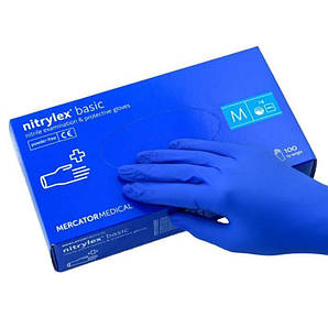 Рукавички Nitrylex M одноразові нітрилові сині 100 шт.