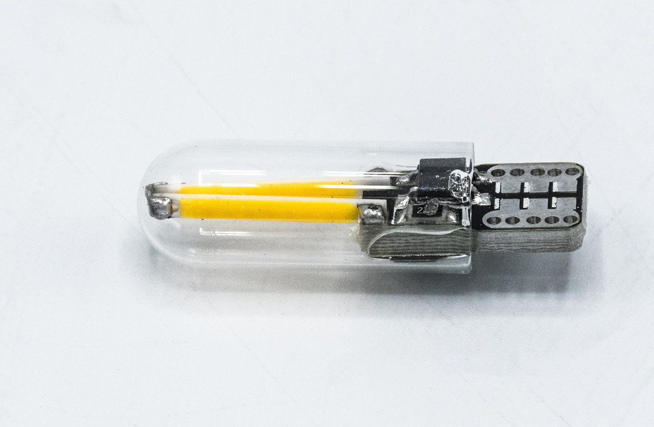 Габарит LED T10 #17 - 2COB Type-A в колбі 12V / колір Жовтий