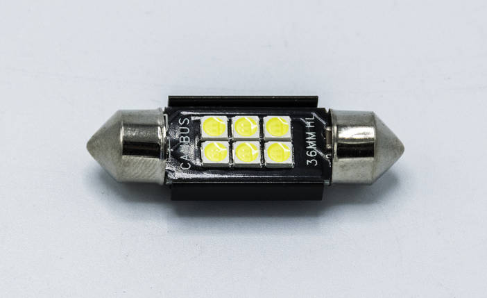 Габарит LED 36мм #54 - HL3030 - 6smd ( чорний радіатор CAN BUS ) / колір Білий, фото 2