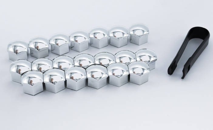 Ковпачки (накладки) на колісні болти 17мм хром (20шт + знімач), фото 1