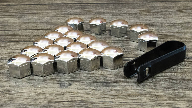 Ковпачки (накладки) на колісні болти 17мм хром (20шт + знімач), фото 2