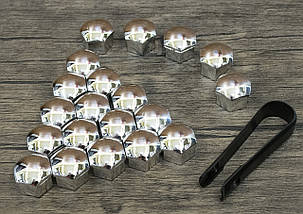 Ковпачки (накладки) на колісні болти 17мм хром (20шт + знімач), фото 3