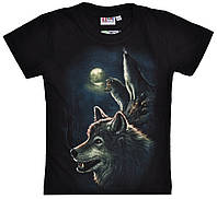 Детская футболка Волк на фоне луны (Rock Eagle, светится в темноте), Размер 2-4 года