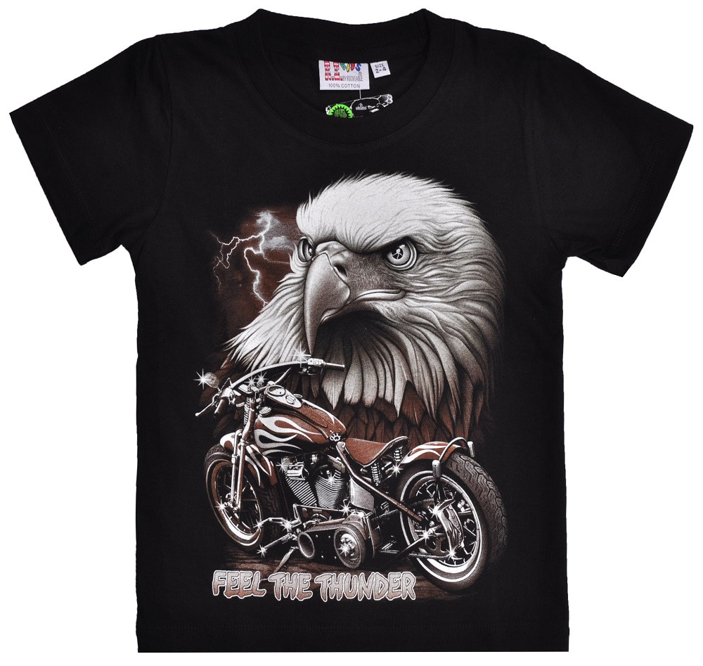 Дитяча футболка Орел з мотоциклом - Feel The Thunder (Eagle Rock, світиться в темряві), Розмір 2-4 роки