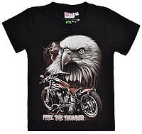 Детская футболка Орел с мотоциклом - Feel The Thunder (Rock Eagle, светится в темноте), Размер 8-10 лет