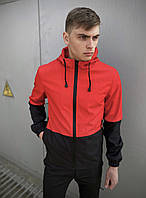 Мужская куртка Soft Shell с капюшоном, молодежная спортивная ветровка, цвет красно-черный+ подарок ключница