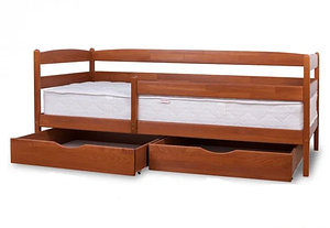 Ліжко Єва 80 х 190 см + ящики + бічна планка, (світлий горіх)