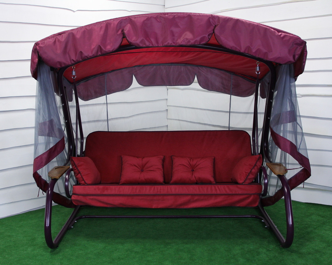 Гойдалки садові "Марсала Solo" з відкидною спинкою, з москітною сіткою, тримісна гойдалка, фото 1