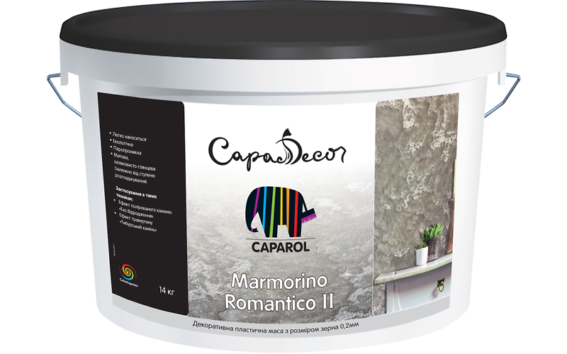 Декоративна дрібнозерниста шпатлювальна маса Capadecor Marmorino Romantico II, 14кг