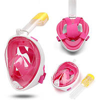 Универсальная маска Размер S/M для плавания снорклинга Easy BREATH (S/M) Розовая Полнолицевая Original Pink