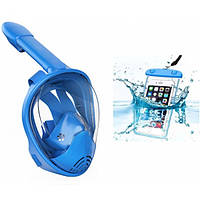 Детская маска для плавания + водонепроницаемый чехол Полнолицевая GTM Free Breath (x/s) Синяя Original