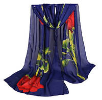 Жіночий шарф з трояндою 150 на 46 см синій