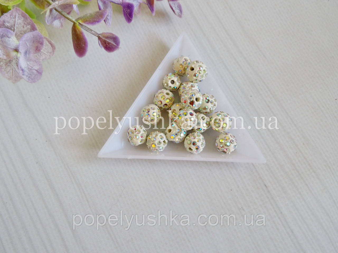 Намистини шамбала Білі-хамелеон 10 мм, фото 1