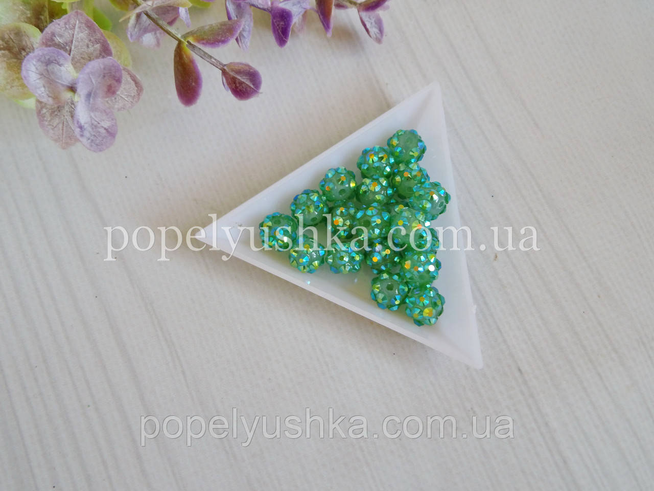 Намистини шамбала блідо-салатові 10 мм, фото 1