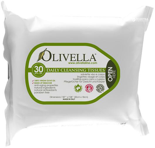Очисні серветки Olivella 2в1 для обличчя та тіла універсальні 30 шт (764412300157)
