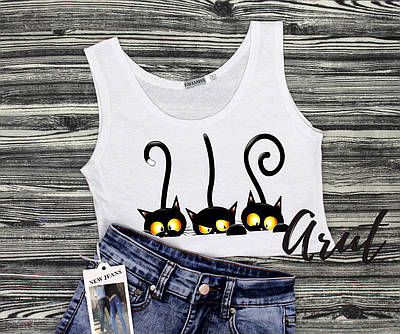 Жіночий кроп-топ із друкованим малюнком Чорні котики