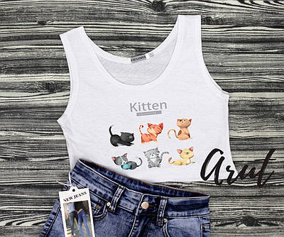 Жіночий кроп-топ із друкованим малюнком Kitten Collection