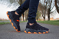 Яркие мужские спортивные кроссовки темно-синие с оранжевой подошвой